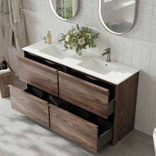 Malie 1500mm Notaio Walnut Freestanding Double Vanity with Ceramic Countertop